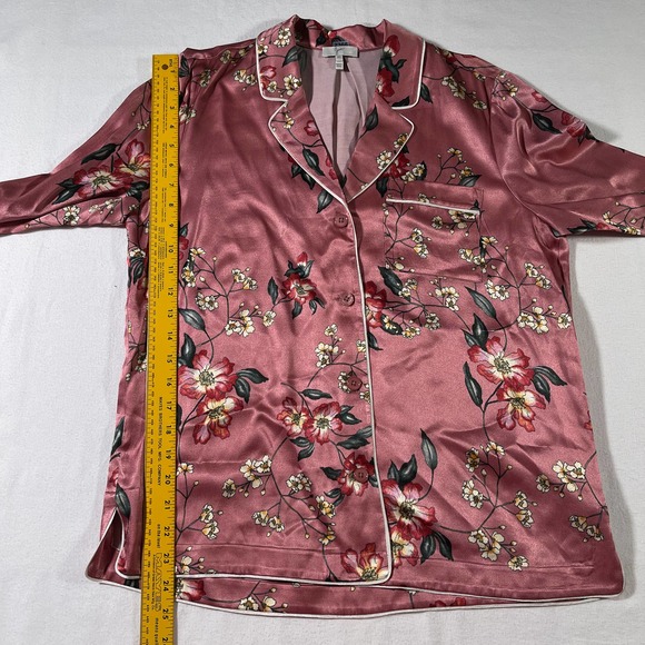 Joie Pajama Top Women XS Pink Floral Satin Sleep Button Up Shirt Viscose - Picture 9 of 10